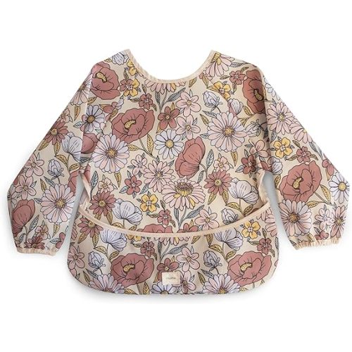 mushie Long Sleeve Baby Bib | Water Resistant Adjustable Fit for Ages 6-24 Months