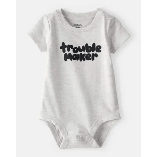 Baby Boy 'Trouble Maker' Short-Sleeve Graphic Bodysuit - Grey | Carter's