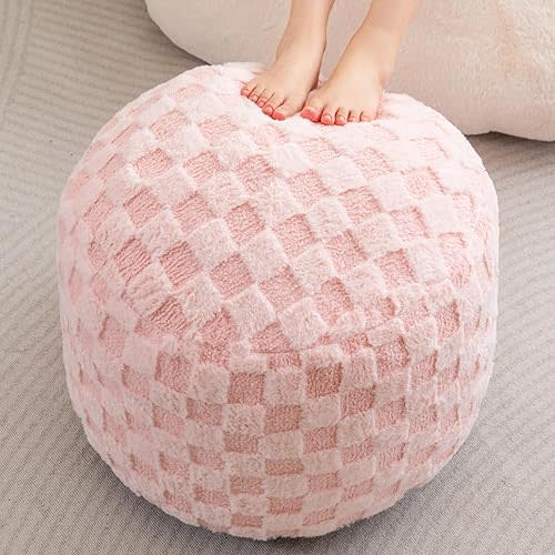 HIGOGOGO Round Stuffed Pouf Ottoman, Pink