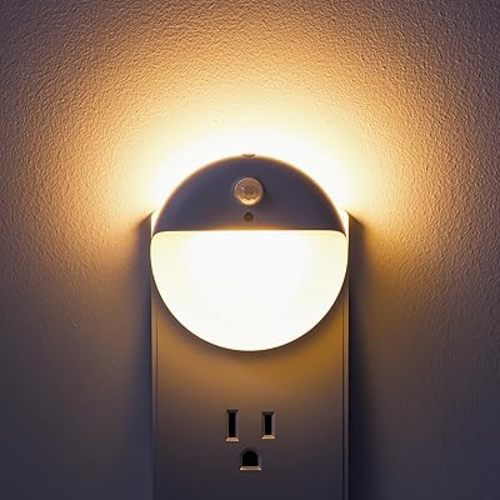2 Pack Plug in Night Light with Motion Sensor and Dusk to Dawn Sensor, Stepless Dimming, Warm White LED Nightlight with 3 Lighting Ways for Bathroom, Bedroom, Kitchen, Gifts for Kids, Adults