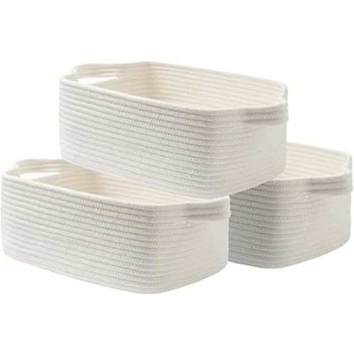 KALLAX Small Woven Basket, 14 x 10 x 5.6 Inches, Small Storage Baskets for Organizing, Gift Baskets Empty, Cute Rope Shelf Closet Storage Bins for Shelves, Dog Toy Basket, Off White