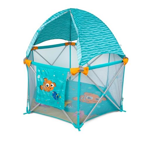 Disney Baby Finding Nemo Pop 'N Play Deluxe Portable Playard by Bright Starts, Pop-and-Fold, Baby Beach Tent, UVA/UVB Protection, Indoor/Outdoor, 6 Months+