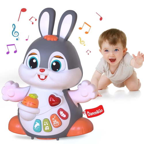 Yerloa Baby Musical Easter Bunny Toy, Educational Crawling Dancing Lights for 0-18 Months