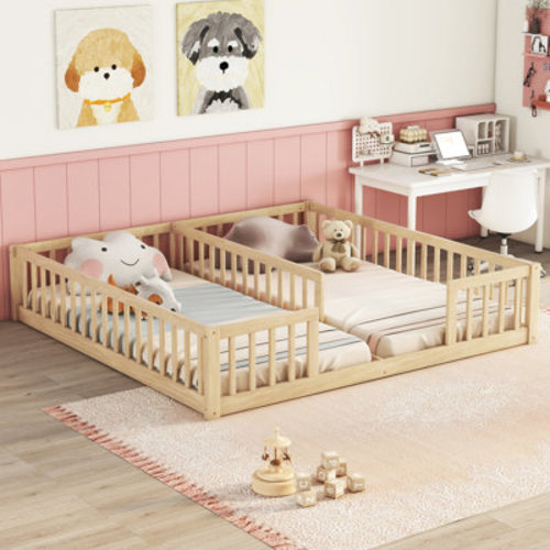Harriet Bee Jaquelinne Double Twin Floor Bed with Fence, Guardrails & Reviews | Wayfair