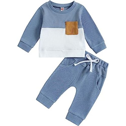 Newborn Baby Boy Girl Clothes Gender Neutral Sweatsuit Unisex Solid Outfit Long Sleeve Warm Pullover Pant Set