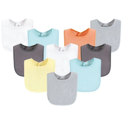 Hudson Baby Drooler Bib with Waterproof Lining, Gray Orange, One Size