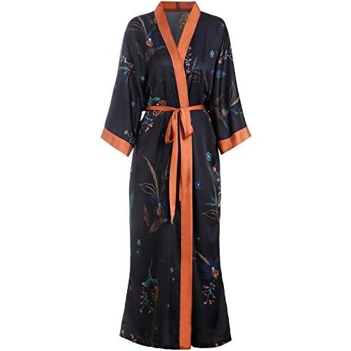 Aensso Long Soft Lightweight Silky Kimonos Robes for Women, Luxury Japanese Floral Womens Kimono Robe