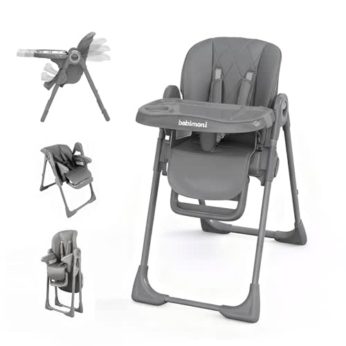 babimoni Baby High Chair, Foldable Feeding Chair for Babies & Toddlers | 4-in-1 Convertible;7 Height Settings;Reclining Seat;Easy-Clean Tray;5-Point Harness