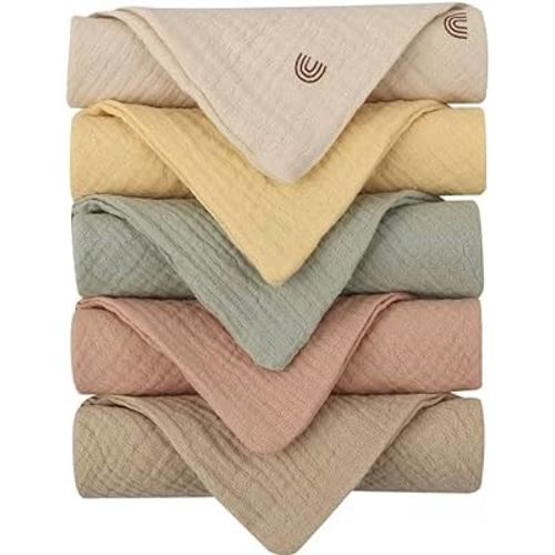 Kjuti Baby Muslin 100% Cotton Burp Washcloth - 4 Layer Hypoallergenic Saliva Soothe Face Washcloths - Burp Cloths 9x9 inch -Newborn Essentials -Burp Cloths for Baby Boy and Girl (Random Colors)