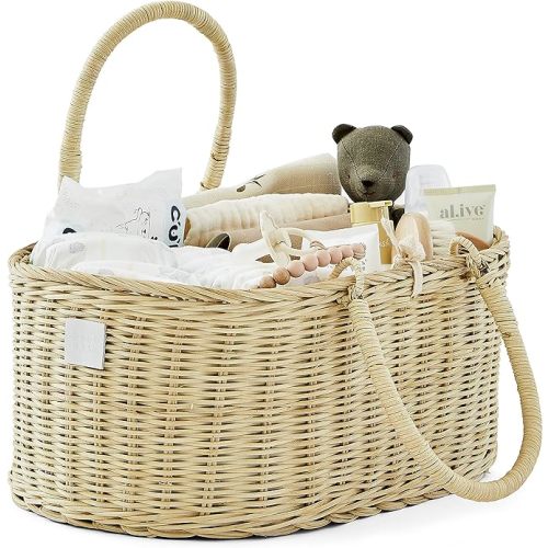BEBE BASK Baby Diaper Caddy Organizer - Handmade Rattan - Luxury Diaper Caddy Basket - Cute Diaper Caddy for Baby Girl & Diaper Caddy for Baby Boy - Nursery Basket