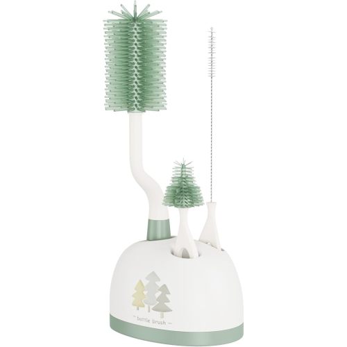 Silicone Bottle Brush Set with Stand, 360° Rotating Silicone Bottle Cleaning Brush Cleaner Set, Long Handle 3 in 1 Multipurpose Silicone Baby Bottle Straw Cleaner Brush (Sage Green)