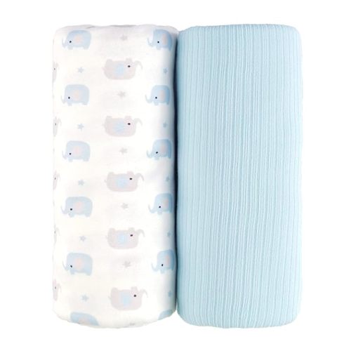 Viviland Jersey Swaddle Blanket, Ultra Soft Stretchy Receiving Blanket, Baby Boy Newborn Swaddle Wrap, 40 x 30 inches, 2 Pcs, Elephant