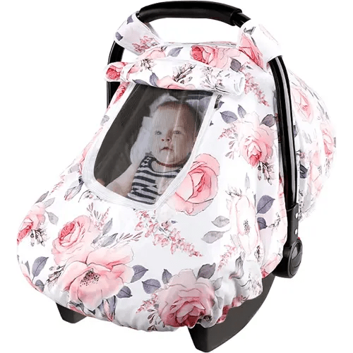 Car Seat Covers for Babies, Winter Carseat Cover Girls, Minky Infant Car Seat Canopy, Cozy & Warm Cover, Pink Floral