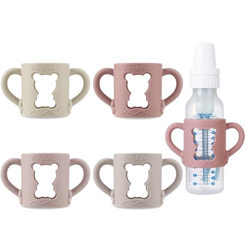 PandaEar 4 Pack Silicone Baby Bottle Handles with Dr Brown Narrow Baby Bottles 8 oz/250 ml, Non-Slip Easy Grip Handles
