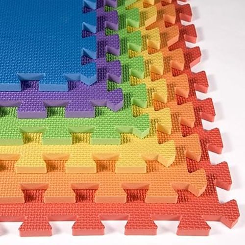 Flooring Inc's 1/2" Soft Non-Toxic Baby Play Mat, Toddler Playmat, Jigsaw Puzzle PlayMat, Foam Floor Mats for Kids & Babies, EVA Foam Interlocking Tiles for Gym, Nursery, Playroom | Rainbow, 42 Tiles