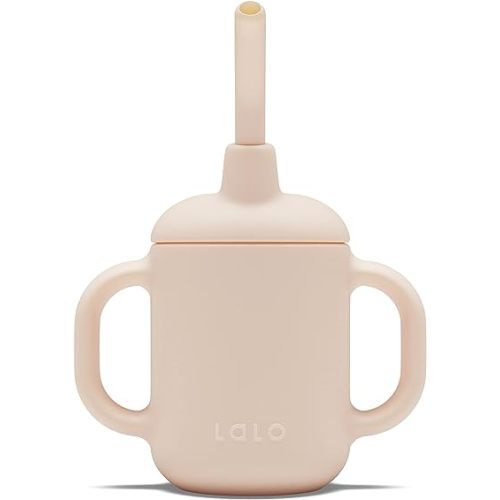 Lalo Little Cup, Non-Toxic Silicone Straw Cup with Handles - Baby and Toddler Sippy Cup - Mini Cup and Straw Training System, 4oz, Grapefruit