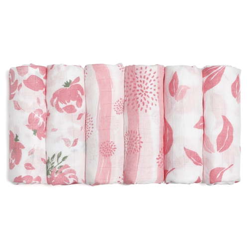 GLLQUEN BABY Baby Muslin Swaddle 6-Pack Breathable Cotton Blankets for Newborn Girls 27x27 Inches Pink Floral