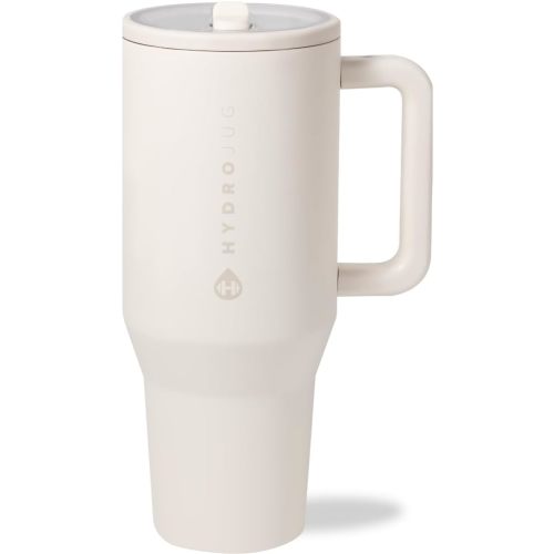 HydroJug Traveler - 40 oz Water Bottle with Handle & Flip Straw - Fits in Cup Holder, Leak Resistant Tumbler-Reusable Insulated Stainless Steel & Rubber Base - Gifts for Women & Men, Cream