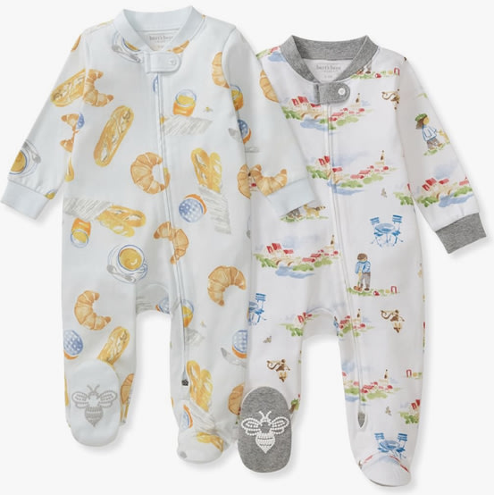 Burt's Bees Baby Boys Sleep and Play Pajamas, 100% Organic Cotton, One-piece PJs, Diagonal Zip Up Loose Fit Footie