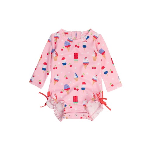 Baby Girls UPF50+ Sun Protected Americana Long Sleeve One Piece Rash Guard, 6-12M