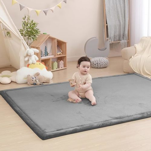 Baby Play Mat for Floor,1.3" Thick Memory Foam Tummy Time Mat,79"×118" Extra Large Non Slip Crawling Mat for Toddlers,Infants,Kids,Yoga Mat,Tatami Style for Living Room(Dark Gray)