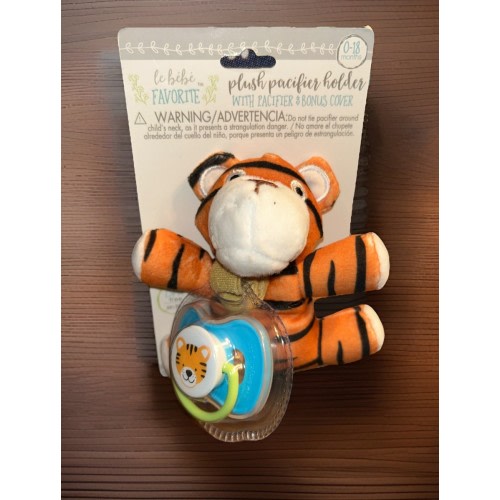le bebe FAVORITE Plush Tiger Lovey Pacifier Holder w Pacifier