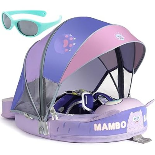 Mambobaby Float with Canopy and Tail New Upgraded Non-Inflatable Baby Pool Float Mambo Float Swim Trainer Solid Infant Swim Float Adjustable Pearl Foam Baby Swim Ring