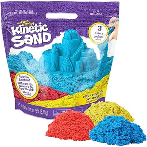 Kinetic Sand, 6lbs Mega Mixin’ Bag with Red, Yellow & Blue Play Sand (Packaging May Vary), Sensory Toys for Kids Ages 3 and up