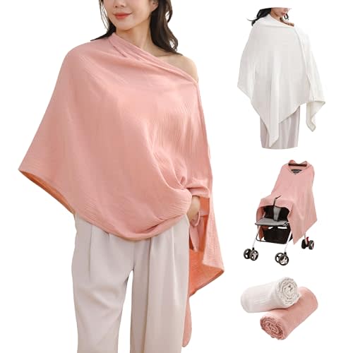 TADO MUSLIN 2-Pack Nursing Covers for Breastfeeding, 100% Organic Cotton Muslin Breastfeeding Cover, Multi-Use Nursing Scarf, Car Seat Canopy, Stroller Cover, Soft Breathable Baby Blanket Pink