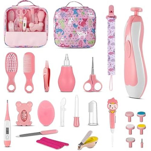 Baby Grooming Kit, 29 in 1 Baby Healthcare and Grooming Kit, Baby Electric Nail Trimmer Set Hair Brush Comb Nail Clipper Nasal Aspirator Baby Essentials Kits for Nursery Newborn Infant Girl Boy