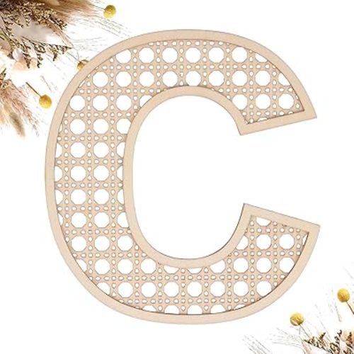 Wooden Rattan Letters 8 inch Wood Letters C for Wall Decor Crafts Boho Nursery Decor for Baby Shower Wedding Bedroom Name Signs Large Rustic Letter Home Decoration