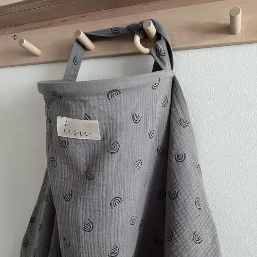 Nursing Cover for Baby Breastfeeding & Pumping | Multi Use Car Seat Stroller Cover | Breathable Soft Muslin Cotton | Breast Feeding Apron & Shawl by TISU (Dark Grey Rainbow)