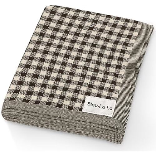 Checkered Baby Blanket for Baby Boys & Girls - 100% Soft Fine Cotton Quilt Receiving Swaddle Crib Stroller Nursery Bed Blanket Unisex Gender Neutral for Newborns Toddlers (Plaid - Mocha)