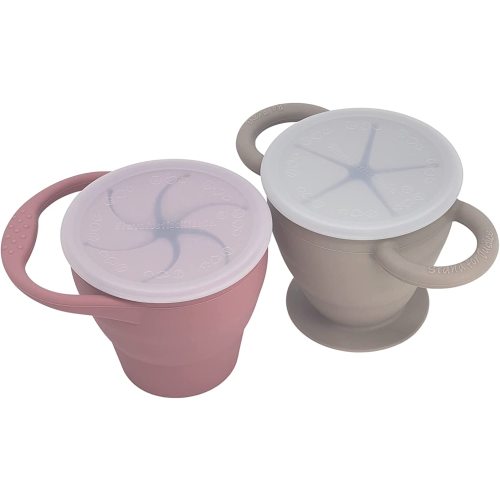 | Snack Attack I&II Baby Snack Cup Silicone | 2 pack | Collapsible Toddler Snack Cup (Fog and Honey Ginger)