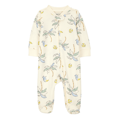 Ivory Baby Palm Tree Print 2-Way Zip Sleep & Play Pajamas - Ivory