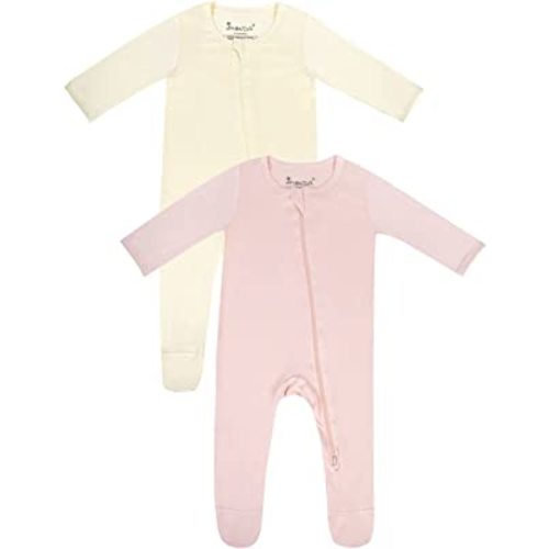 Jimonda Bamboo Baby Pajamas,Unisex Boys Girls One-Piece Footies,Long Sleeve Sleepers 2-Way Zip closure Romper
