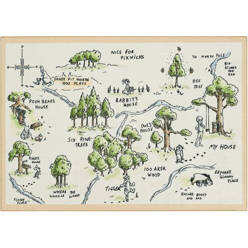Kids Disney Winnie The Pooh 100 Acre Wood Map White 5' x 8' Rug