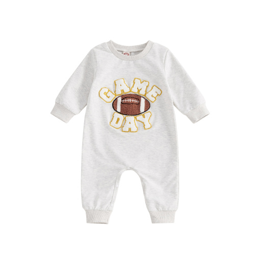Nygoyerh Newborn Girls Boys Fall Romper 0M 3M 6M 9M 12M 18M Letter Football Embroidery Long Sleeve Crew Neck Full Length Jumpsuit Infant Clothing