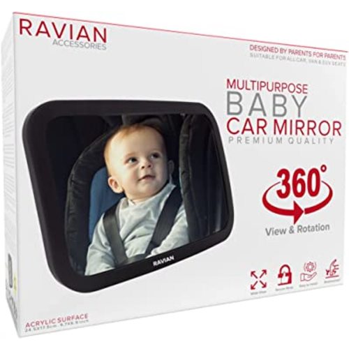 Baby Car Mirror Rear Facing Baby Essentials 100% Shatterproof Safest Clear View 360° Adjustable to All Seats and Ages Crash Tested Fully Assembled