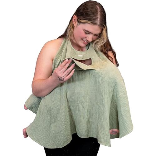 Muslin Nursing Cover for Baby Breastfeeding – with Peekaboo Window -100% Breathable Cotton Privacy Nursing Shawl - Multiuse Apron for Moms