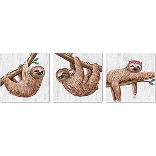 Artmyharbor Sloth Baby Canvas Print Funny Animal Wall Art Painting Nursery Decor Baby Room Pictures 12"x12"