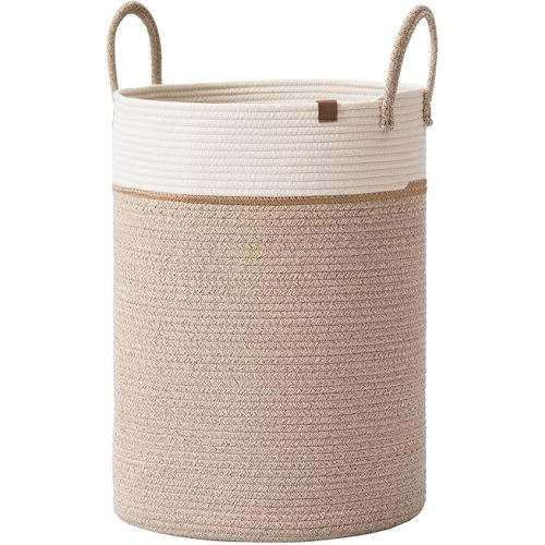 LA JOLIE MUSE Woven Basket Rope Storage Baskets - Tall Cotton Basket, Laundry Basket for Blanket, Kids Toy, Nursery Clothes Hamper Basket-L