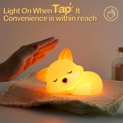 ATSUI Fox Night Light, LED Squishy Novelty Animal Lamp, Food Grade Silicone, 2 Level Dimmable, Nursery Nightlight for Desk Decor, Funny Gifts Stuff for Boys Girls Baby, White Elephant Gifts