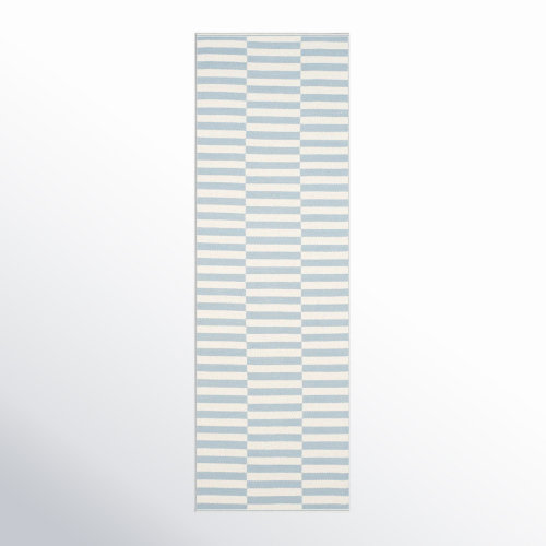Ilona Striped Hand-Woven Flatweave Cotton Area Rug in Ivory/Light Blue