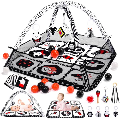 Baby Tummy Time Mat with 10 Sensory Toys, Play Mat for Babies 0-6 6-12 Months, Baby Play Mat for Floor, Baby Play Gym, Playmate for Baby Toys Gifts, Baby Shower Gifts, Newborn Essentials Must Haves