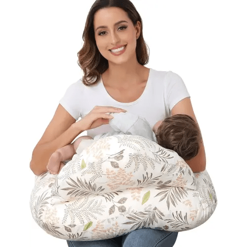 Nursing Pillow for Breastfeeding, Breastfeeding Essentials for Newborn, More Support for Mom and Baby, with Adjustable Waist Strap and Removable Cotton Cover (Big Leaves)