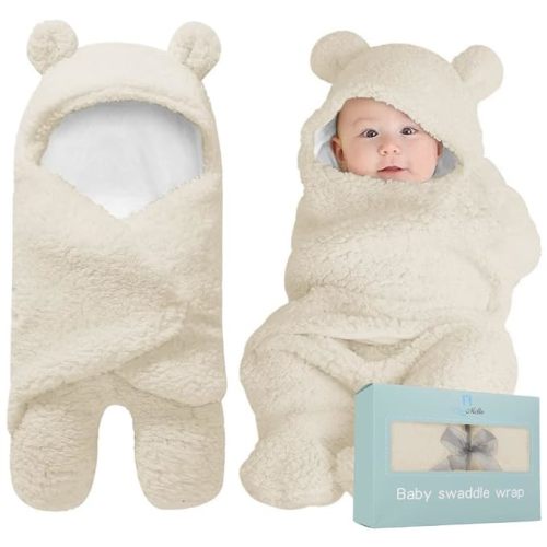 Baby Swaddle Blanket | Ultra-Soft Plush Essential for Infants 0-6 Months | Receiving Swaddling Wrap Beige | Ideal Newborn Registry and Toddler Boy Accessories | Perfect Baby Girl Shower Gift