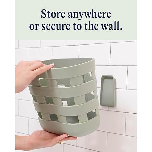 Lalo Bath Time Storage Bin - Keep Items Organized & Dry with Non-Toxic Plastic, Easy Cleanup, Removable Drying Bin, Woven Baby Organizer, Secure Wall Attachment, 9 x 5.5 x 8.5 in - Sage