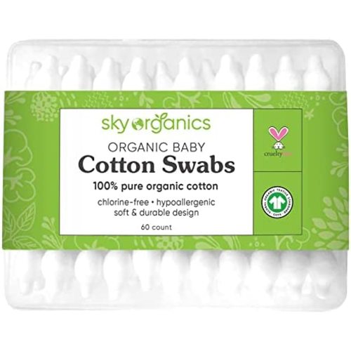 Sky Organics Organic Baby Cotton Swabs for Baby, 100% Pure Organic Cotton, GOTS Certified Organic Cotton, 60 Count