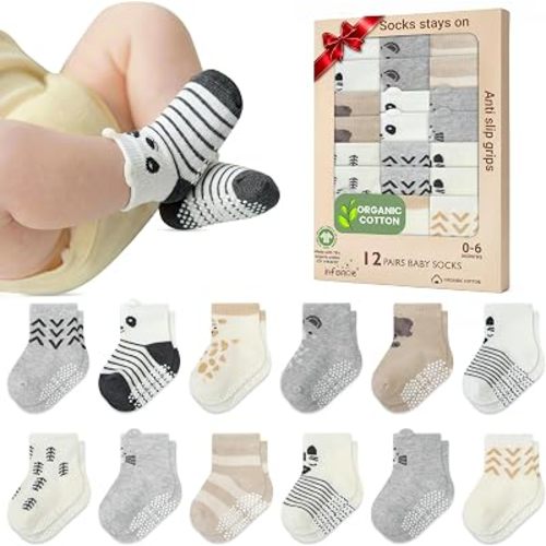 GOTS Organic Cotton Blend 12 Baby Boy Socks 0-6 M Registry & Shower Gift